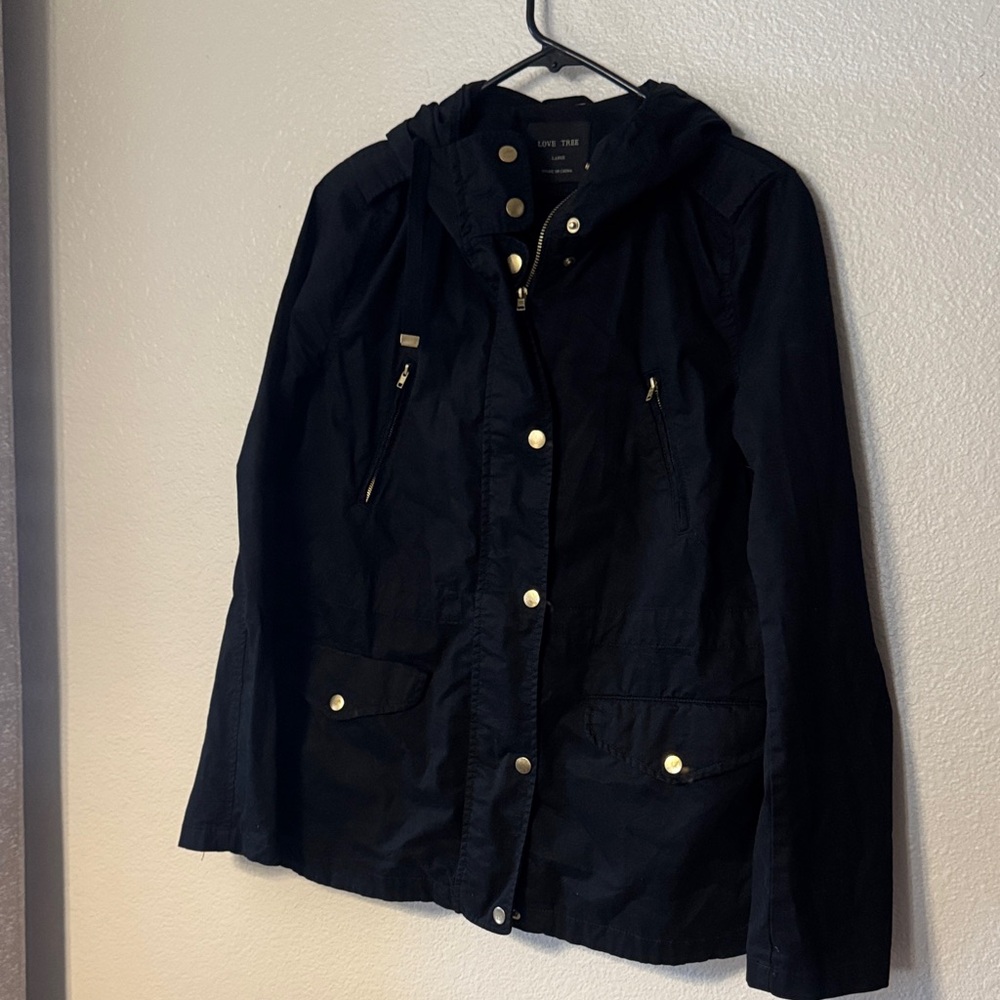 Love Tree Black Utility Jacket with Gold Accents